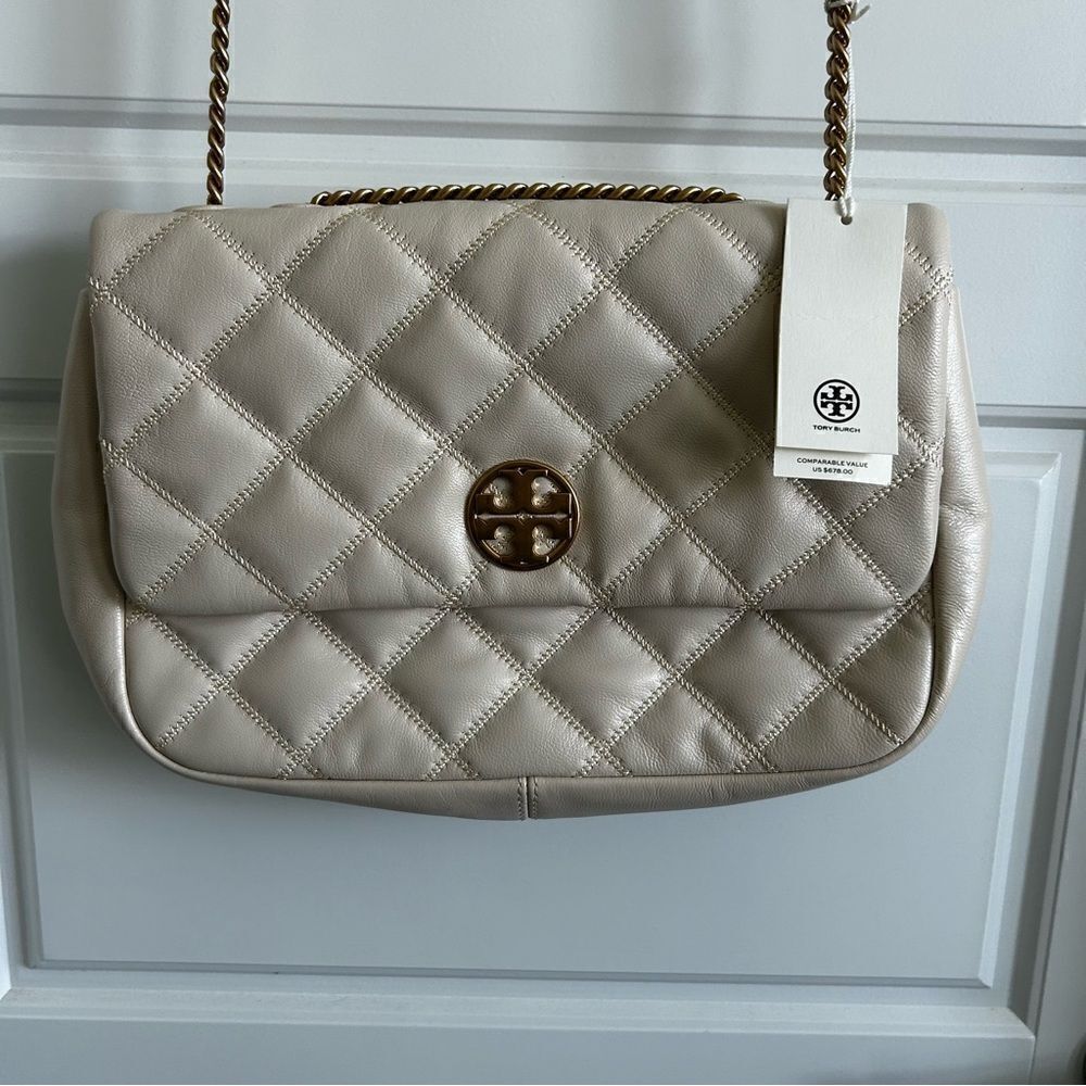 Tory Burch Cream Quilted Willa Shoulder Bag